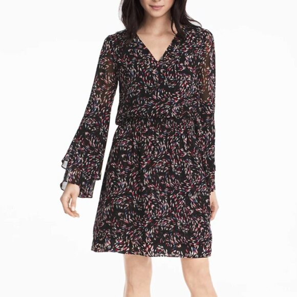WHBM Flowy Print Long Sleeve Dress Black - Picture 2 of 16